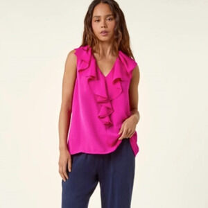 Silk Etro top size 40 $300 designer luxury y2k ruffle boho classic pink spring